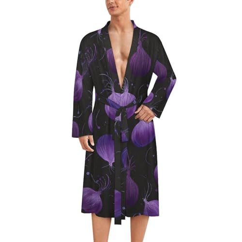 Albornoz de baño para hombre Purple Onion ligero y suave con cinturón ajustable para casa