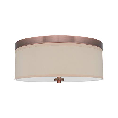 Kira Home Walker 15" Mid-Century Modern 3-Light Flush Mount Ceiling Light, Cream Fabric Shade + Round Glass Diffuser, Copper Bronze Finish #TOP6