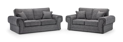 3+2 Seater Sofas Set - 3 and 2 Settee Sofa - Modern Dual Arm Corner Sofa - 5 Suite Full Back Sofa for Living Room Lounge Indoors Decor (Grey, 3+2 Seater)