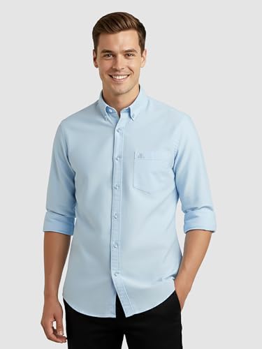 Image of Beyoung Oxford Cotton Shirt for Men | Premium Oxford Fabric | Regular Fit | Button-Down Collar