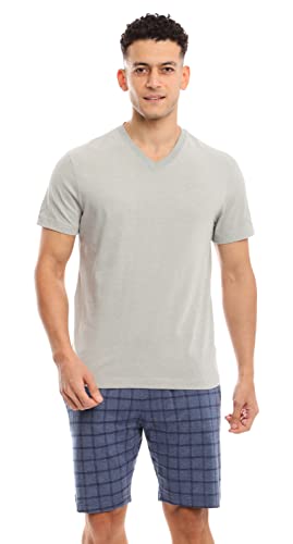 Men's Cotton Rich Loungewear 2 Pc Set | Mens Sleepwear Set | Ultra Soft, Breathable (Made in Egypt)
