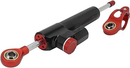 USTPO Universal verstellbarer Lenkungsdämpfer für Motorrad, CNC, Aluminium, passend für die meisten Roller, Motorräder, schwarzer Körper, roter Kopf