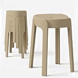 4 Tabourets Gigognes empilables BM Home Tab-Beige en Plastique, légers pour la Maison Sall...
