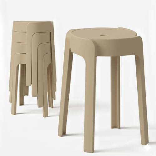 4 Tabourets Gigognes empilables BM Home Tab-Beige en Plastique, légers pour la Maison Salle de Classe, Cuisine, Jardin