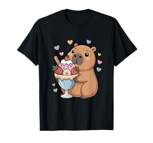 Capybara Cartoon avec Coupe à Glace en Forme de Cochon d'eau T-Shirt