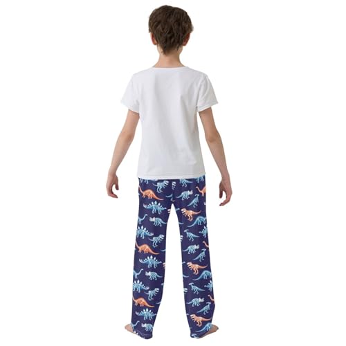 ZZXXB Dino Skeleton Print Boys Long Pants Soft Trousers Elastic Waist Kids Lounge Bottoms with Pockets S-XL3