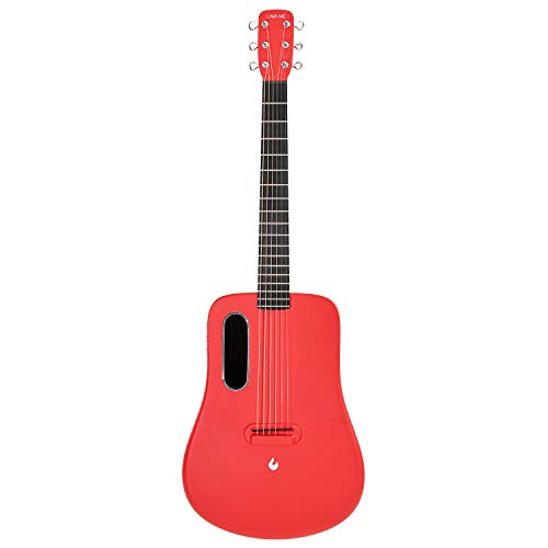 LAVA ME 2 Carbon Fiber Guitar with Effects 36 Inch Acoustic Electric Travel Guitar with Bag Picks and Charging Cable (Freeboost-Red)