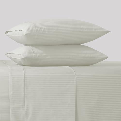 Image of Feather & Stitch 500 TC Split King Size Damask Bed Sheet Set, 100% Cotton Soft Breathable Bedsheets, 5 Piece 18 inch Deep Pockets Sateen Weave Striped Bedding Mattress Resort Hotel - (Blue Blush Stripe)