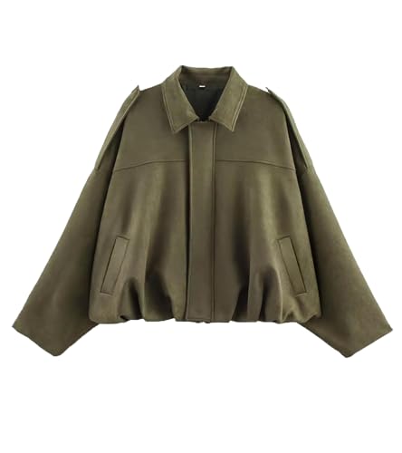 Bnigung Damen-Bomberjacke aus Wildlederimitat, lässiger Revers, Pilotenmantel, übergroße...