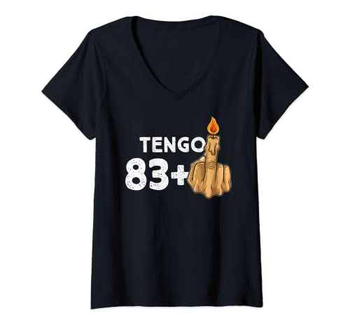 Mujer 83+1 Dedo Medio Vela De Cumpleaños Para El 84º Cumpleaños Camiseta Cuello V