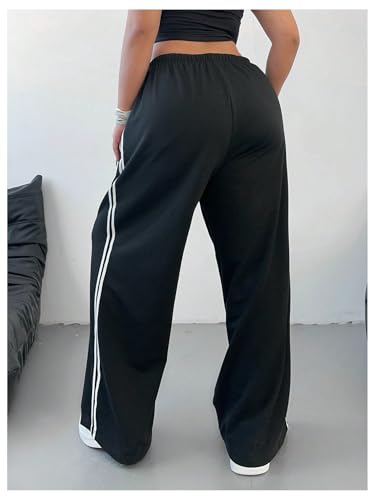 GORGLITTER Women's Plus Size Wide Leg Striped Baggy Track Pants Drawstring High Waist Sweatpants4