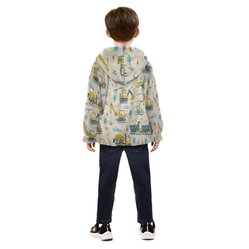 Cute Construction Machinery Girls Fleece Jacket Girls Fall Jacket Girls Zip Up Hoodie Girls Sherpa Jacket 2-10T4