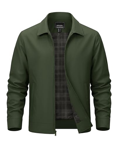 TACVASEN Mens Lightweight Jackets Windbreaker Jacket Golf Business Fall and Spring Coat with Pockets Army Green M