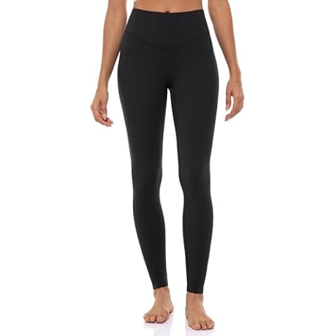 Lavento Women's All Day Soft Light Yoga Leggings 25" - No Front Seam Workout Legging Active Tights (Black, 8) Cover
