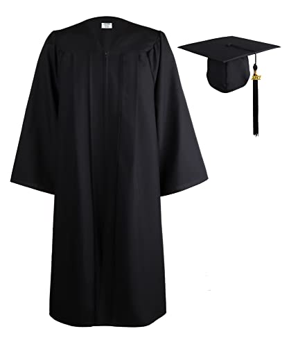 SAMDEEMI Unisex Adult Matte Graduation Gown Cap Tassel Set 2022 for High School and Bachelor 4 Colors Black, 51 Plus