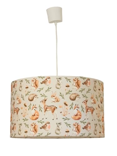 Générique Lustre suspension abat-jour motifs animaux de la forêt - renard - hérisson - faon cadeau naissance anniversaire chambre bébé (Ø 30 cm)