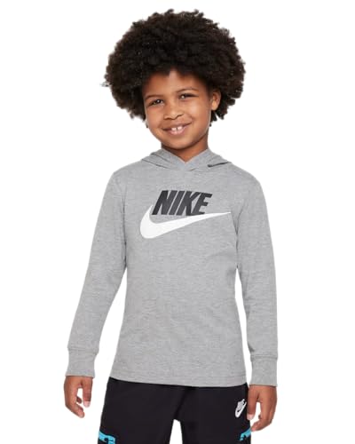 Nike FUTURA Little Kids Boys' Hooded Long Sleeve T-Shirt (Carbon Heather) Size 7 (6-7 Years)