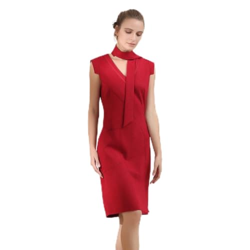 Robe ajustée col-V en suédine stretch extensible et manchettes confort
