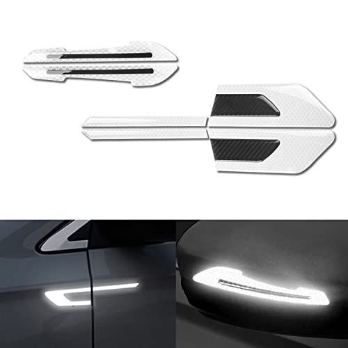 Xotic Tech Car Side Door Marker Rearview Mirror Edge Protector Guard Cover Sticker Set, Carbon Fiber Pattern w/Reflective Safety Strip (White)