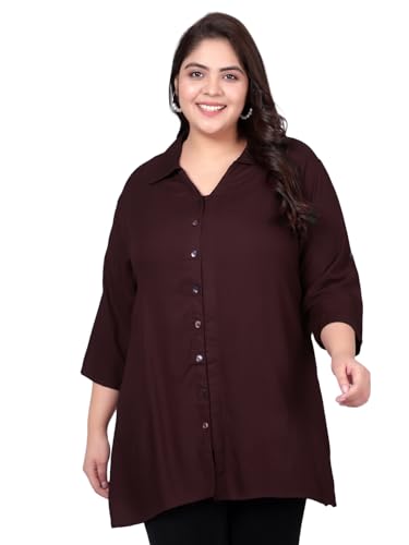 Image of Indietoga Women's Plus Size Solid Rayon Longline Casual Shirts (XL to 7XL)