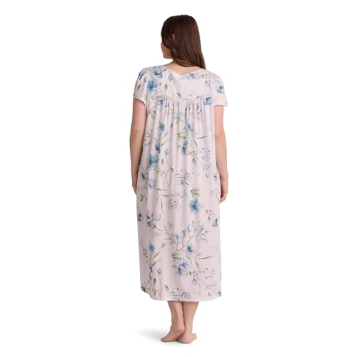 Image of Miss Elaine Silkyknit Long Nightgown, Round Neckline, Short Sleeves, Lace Details, Women's Sleepwear & Loungewear