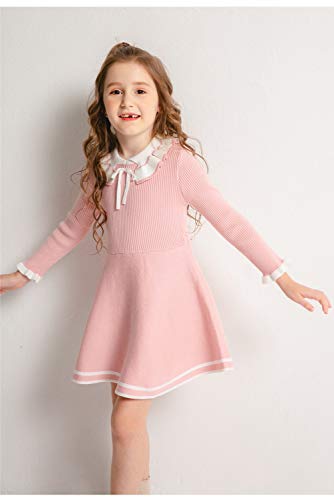 Smiling Pinker Toddler Girls Dresses Sweater Long Sleeve Winter Knitted Skater Dress Ruffle Collar (Pink, 7-8 Years) #TOP4