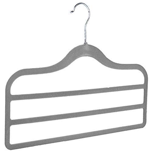 The Hanger Store Pack of 2 Grey 3 Bar Flocked Velvet Slimline Space Saving Trouser Hanger