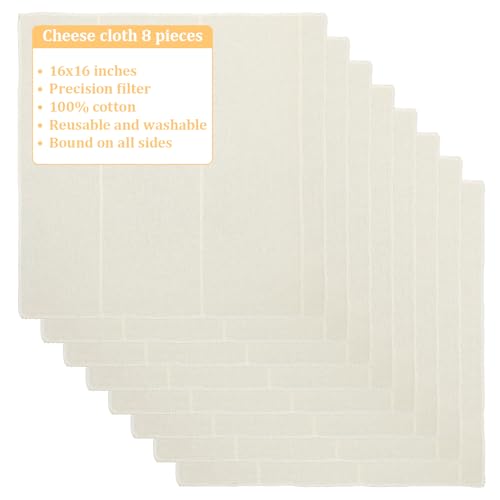Lnngub 8 Stück Passiertuch, 40 x 40 cm Baumwolle Seihtuch Wiederverwendbar Filtertuch zum Abseihen von Tofu, Saft, Käse, Tee, Nussmilch, Joghurt, Kaffee (Beige)