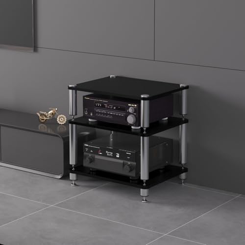 Tour de rangement AV portable avec étagères, étagère d'angle pour DVD et amplificateur, meuble de rangement pour médias et médias, noir, 60 x 48 x 80 cm,...