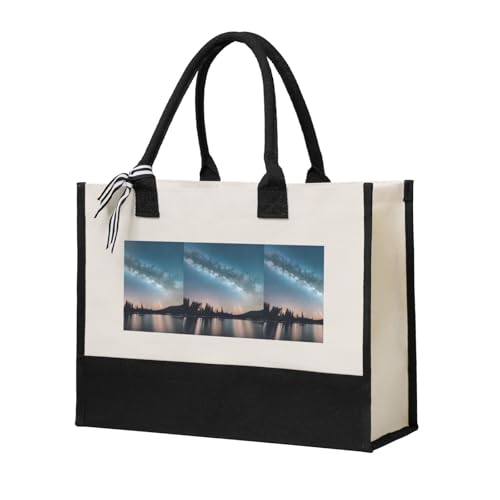 Sac en toile imprimé ciel nocturne et arbres avec grand volume réutilisable et écologique