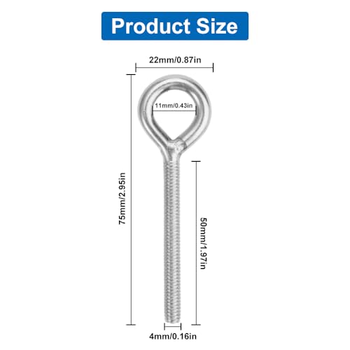 10 Stück Lang Ringschraube M6,Augbolzen Edelstahl Ringschrauben Ösenschraube,75mm Augenschraube Außengewinde,Schraubösen 304 Edelstahl Rostschutz,Zum Befestigen und Aufhängen Verwendet (Silber)