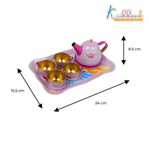 Image of Disney Princess 14-Piece Tin Tea Set for Girls - Portable Fantasy Tea Party Set with Teapot & Cups - Safe & Durable Metal Pretend Play Learning Toy|Birthday Gift for Kids Ages 3+ (Pink)