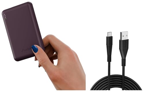 Image of URBN 10000 mAh Nano Slim USB Type-C Input Power Bank - Purple with USB to Type C Cable