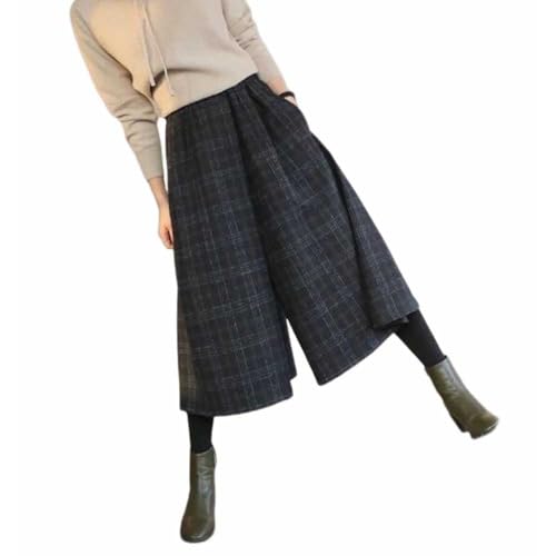 チェック柄 九分丈 ワイドパンツ ガウチョパンツ スカーチョ スカンツ フレアパンツ チェック ハイウエスト 裏起毛 大人 ロング丈 きれいめ 40代 50代 厚手 秋冬 冬 レディース 通勤通学 レイヤード 重ね着-写真色||Lのサムネイル