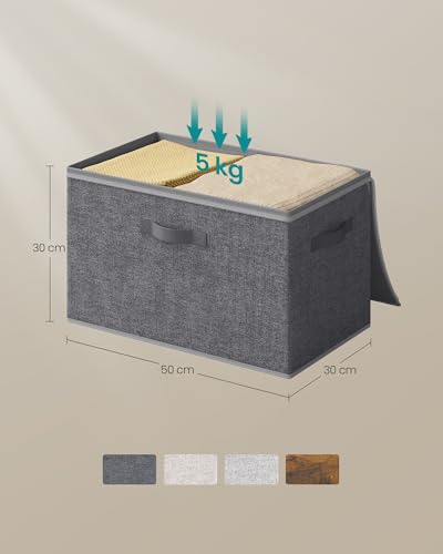 SONGMICS Pudełko do przechowywania z pokrywką, składane pudełko z materiału z uchwytami, pudełko do przechowywania ubrań, materiał włókninowy, 6 sztuk, 50 x 30 x 30 cm, szary łupkowy RZB050GN03
