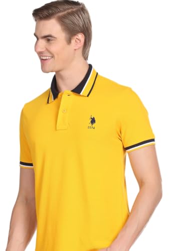 Image of U.S. POLO ASSN. Solid Slim Fit Cotton Polo T Shirt for Men - Breathable, Half Sleeves Mens Tshirt - S, Yellow