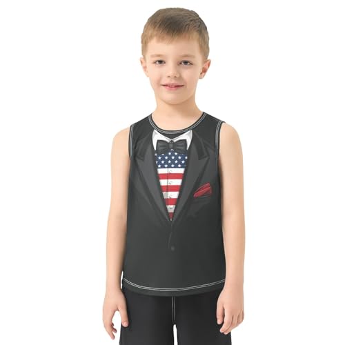 Boys Tank Top Shirts American Flag Tuxedo Sleeveless T-Shirts Crew Neck for Kids Clothing Children2