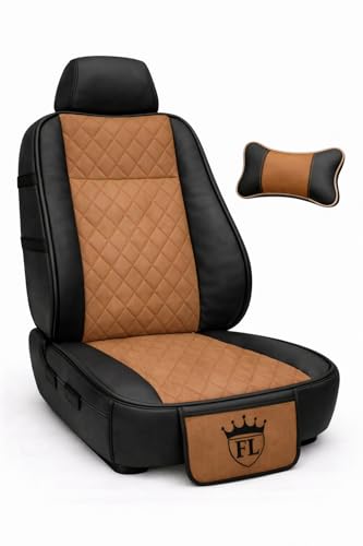 Image of Ultra Comfort Luxury PU Leather Pack of 2 Tan Seat Cover Cushion for All Cars,SUV,Office Chair,Home Chair with Neck Rest Pillow-Easy Fit,Pocket Flap(Universal Fit,2 Pack)