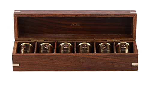 Bhartiya Handicrafts Vintage Medieval Brass Elegant Rum Shot Whiskey Cups Glasses With Copper Anchor | Inside Silver Coated (6 Pk, With Box) #TOP6