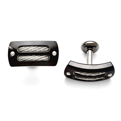 Mancuernillas pulidas de titanio y plata negra para hombre