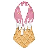 POLERO 3D Print Ice Cream Swimsuits for Women Cute Retro Bathing Suits Sexy Halter Slimming Tummy Control One Piece Swimsuit Size M