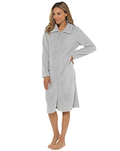 Peignoir d hiver en polaire douce avec fermeture éclair pour femme Taille 36-50, gris, 46-48