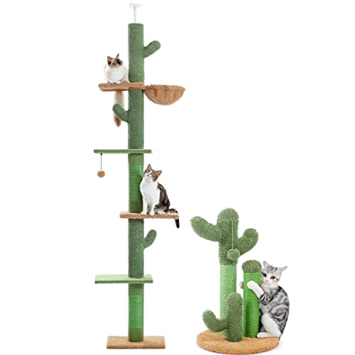Pawz Road 23 Inches Cactus Cat Scratching Post Bundle With Cactus Floor To Ceiling Cat Tree With Adjustable Height(90-108 Inches) #TOP24