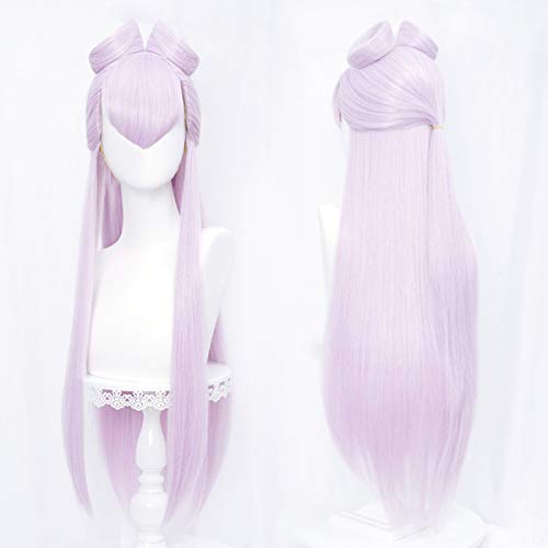 SL Pastel Purple Ponytail Cosplay Wig Game Women Long Straight Harajuku Wig with Pigtail for Halloween Party Daily with Cap - 33''