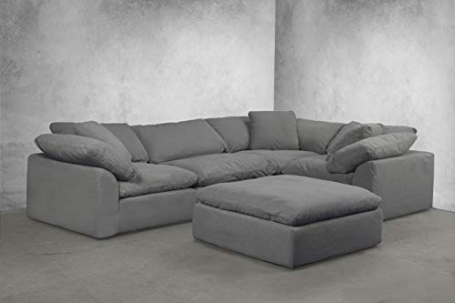 Sunset Trading Contemporary Puff Collection Slipcover Only For 5Pc L-Shaped Sectional Sofa With Ottoman | Modular Couch Fitted Cover | Performance Fabric Washable Water-Resistant Stain-Proof Gray #TOP1