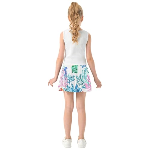 Toddlers Tennis Skirts Watercolor Coral Reef Seahorse Girls' Shorts Athletic Skorts Cute Comfy Little Girl 4t4