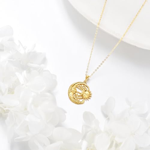 KECHO 14K Solid Gold Sun Moon Star Necklace Couple Pendant 14K Real Gold Jewelry Anniversary Birthday Gifts for Women3