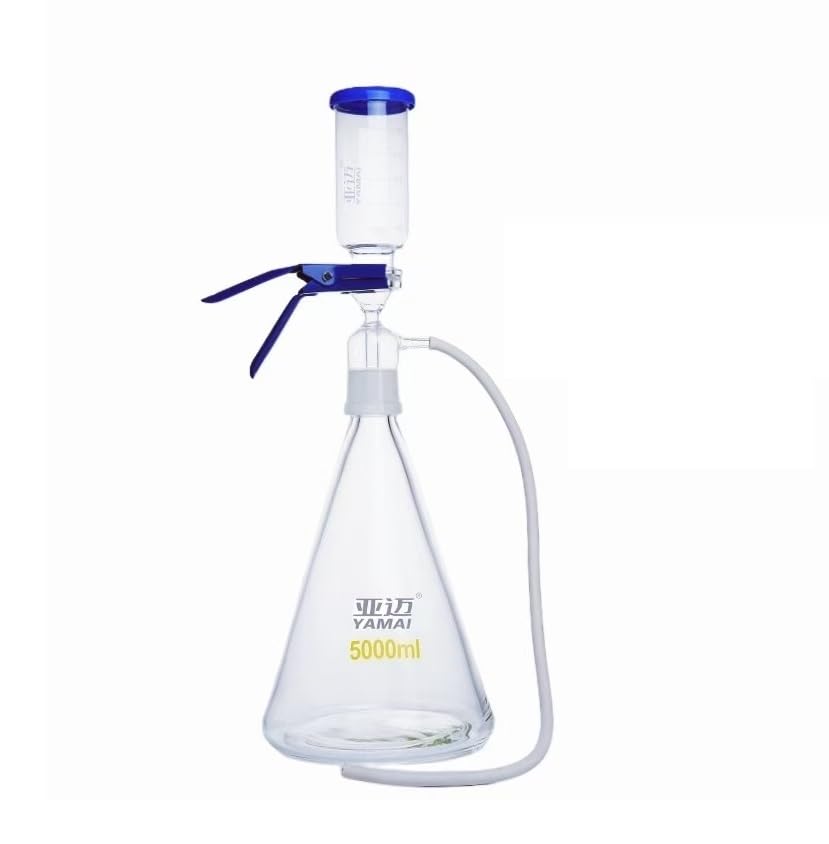 Juego de dispositivos de filtración de solventes de 5000 ml, dispositivo de filtración al vacío con núcleo de arena de vidrio de laboratorio con taza de filtro de 500 ml y botella receptora de 5000 ml