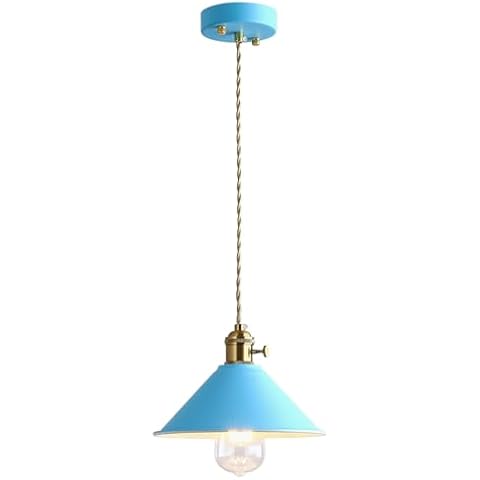 Yingoloong Modern Blue Hanging Lamp E26 Pendant Light with Switch VintageLighting Fixture Indoor,Industrial Edison Hanging Light for Dining Room,Kitchen,Study,Library Cover