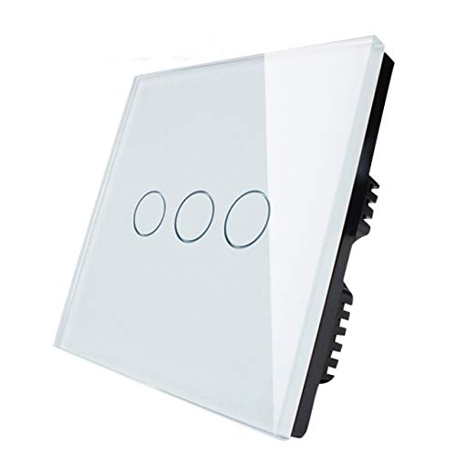 KONOQ Glass Panel Touch Light Switch - DIMMER Light Switch (3 Gang / 1 Way, White)